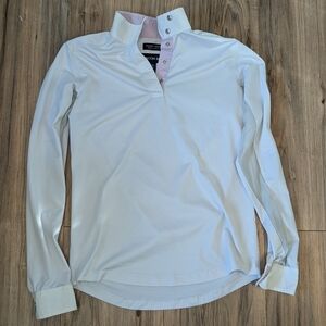 Beacon Hill Equestrian Show Shirt Pink Dot Trim Snap Front Riding Top, Girls L